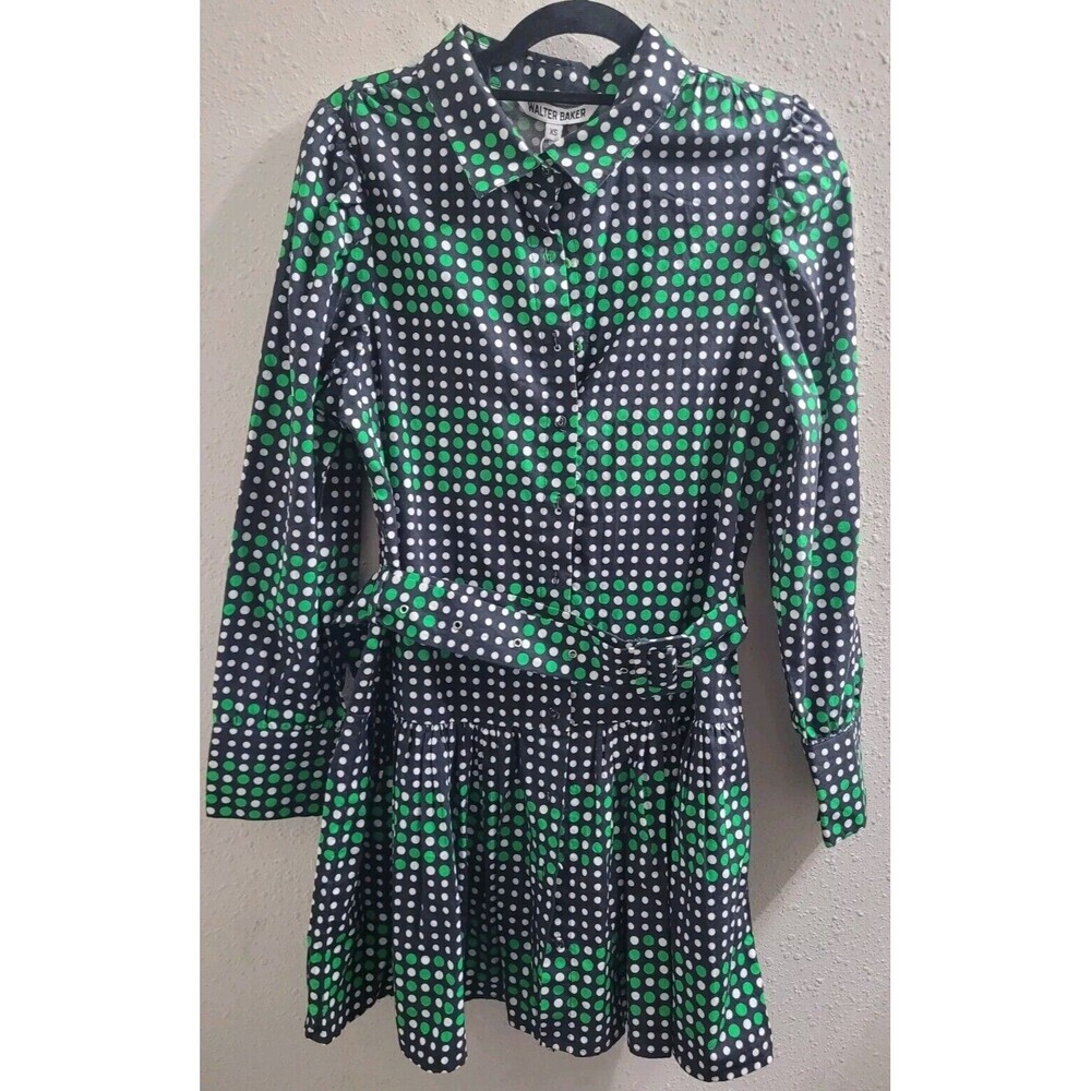 Walter Baker Tara Dress Size XS Black Green Dot Mirage New Preppy Modest